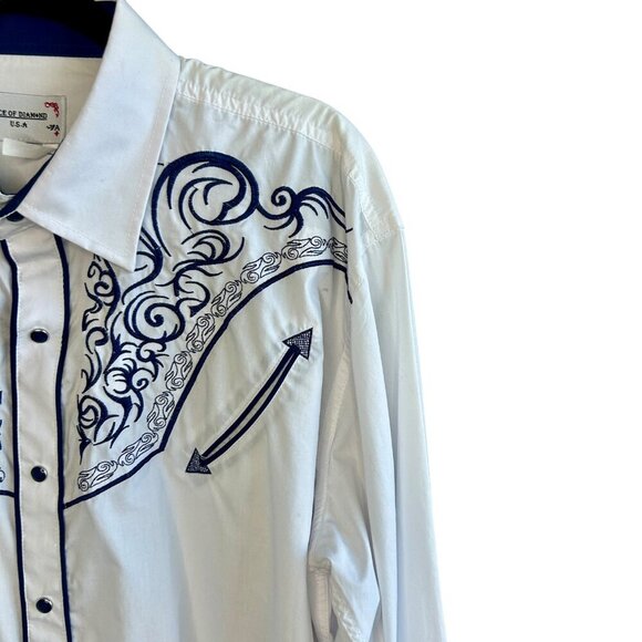 Ace of Diamonds Men's White & Blue Embroidered Western Pearl Snap Shirt Size 2X - Picture 3 of 13